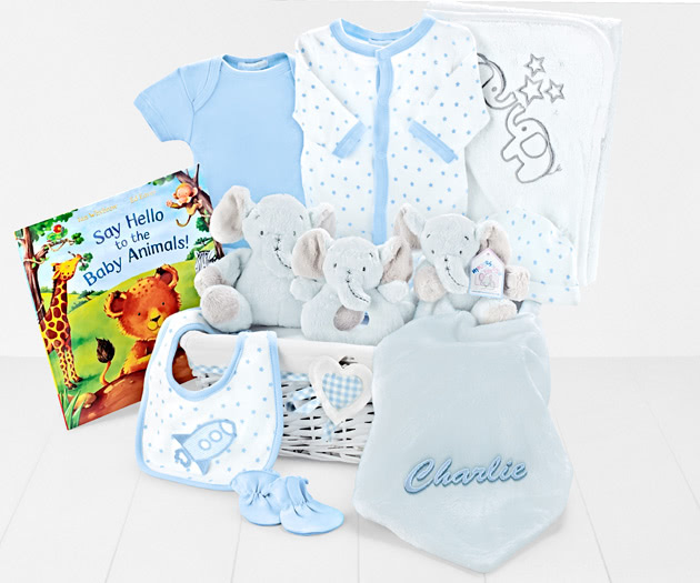 Personalised Welcome To The World Luxury Baby Hamper in Blue
